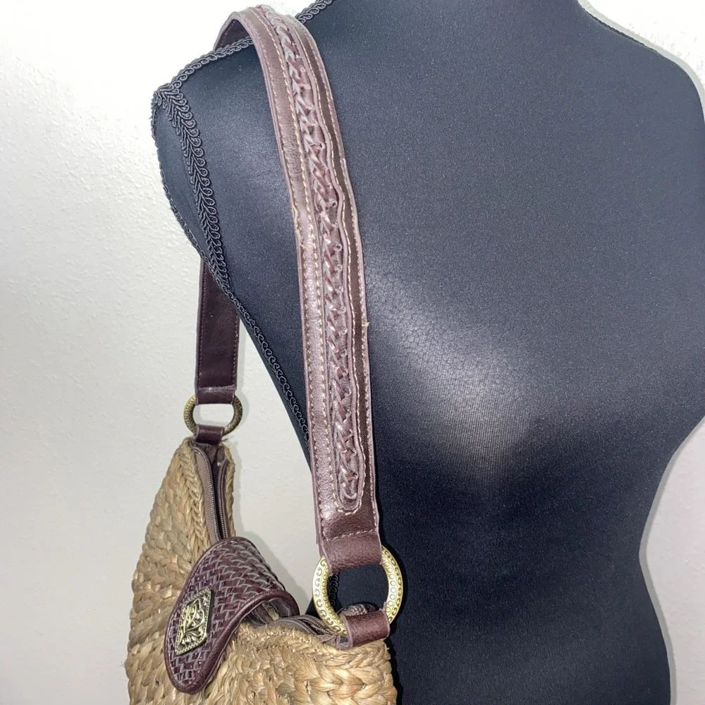 Vintage Coldwater Creek‎ Woven Purse with Braided Leather Strap and Brass Detail